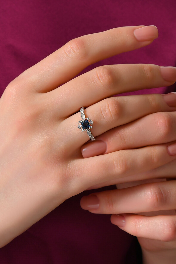 0.18 Karat Pırlanta Safir Yüzük - 2