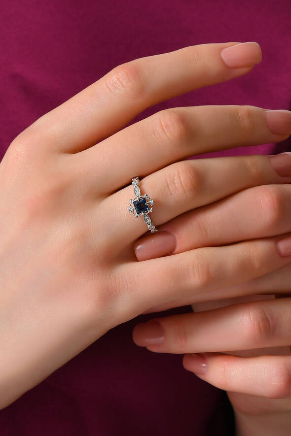 0.18 Karat Pırlanta Safir Yüzük - 2