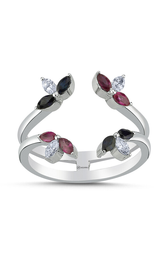 0.18 Karat Pırlanta Yakut Safir Yüzük - 