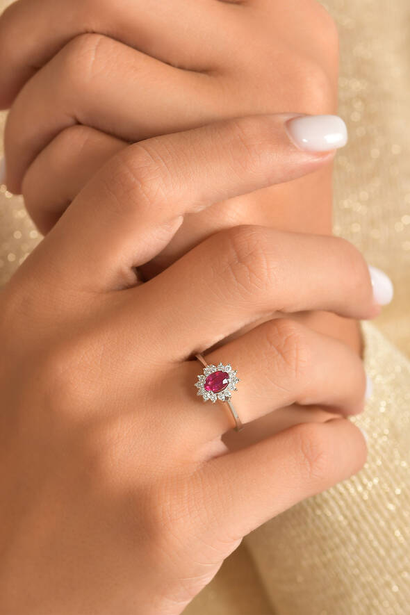 0.18 Karat Pırlanta Yakut Yüzük - 2