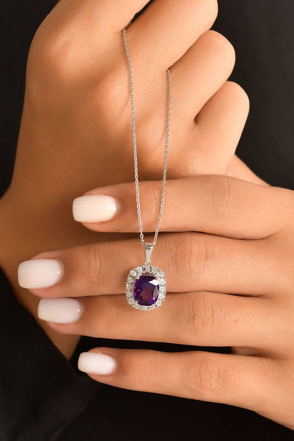 0.19 Karat Pırlanta Ametist Kolye - 2