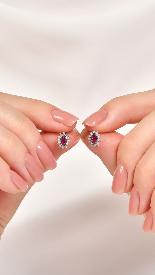 0.19 Karat Pırlanta Yakut Küpe - (1)