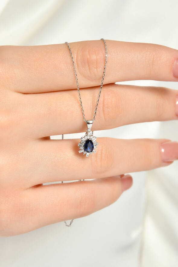 0.19 Karat Pırlanta Safir Kolye - 2