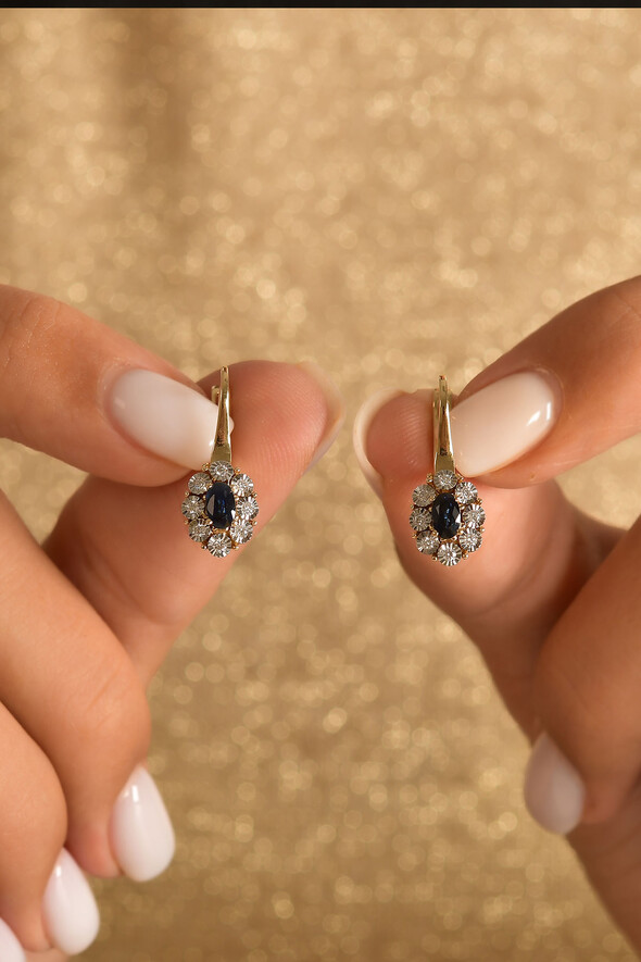 0.19 Karat Pırlanta Safir Küpe - (1)