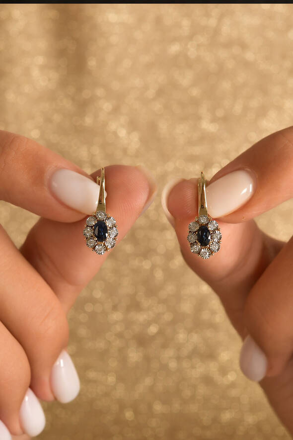 0.19 Karat Pırlanta Safir Küpe - 2