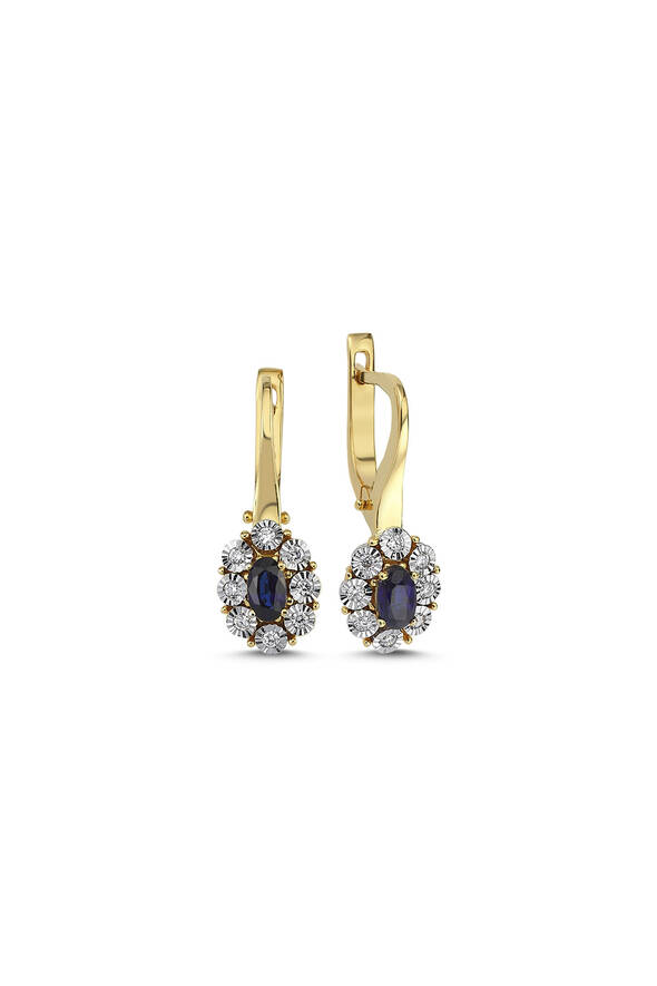 0.19 Karat Pırlanta Safir Küpe - 1