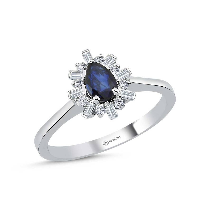 0.19 Karat Pırlanta Safir Yüzük - 1