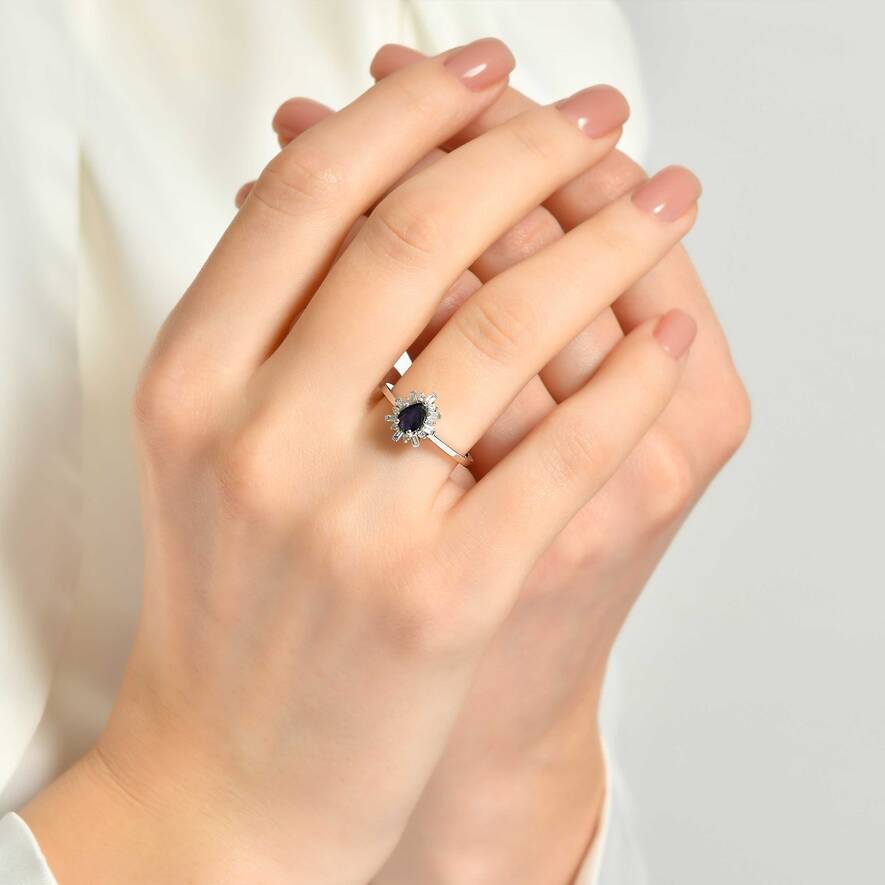 0.19 Karat Pırlanta Safir Yüzük - 2