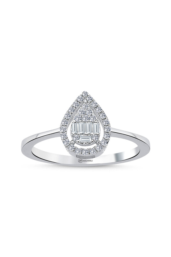 0.20 Karat Pırlanta Damla Modeli Baget Yüzük - 