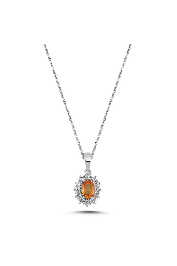 0.24 Karat Pırlanta Oranj Safir Kolye - 1