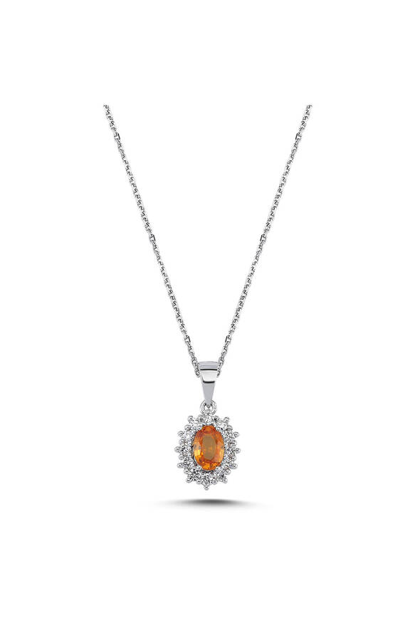 0.24 Karat Pırlanta Oranj Safir Kolye - 1