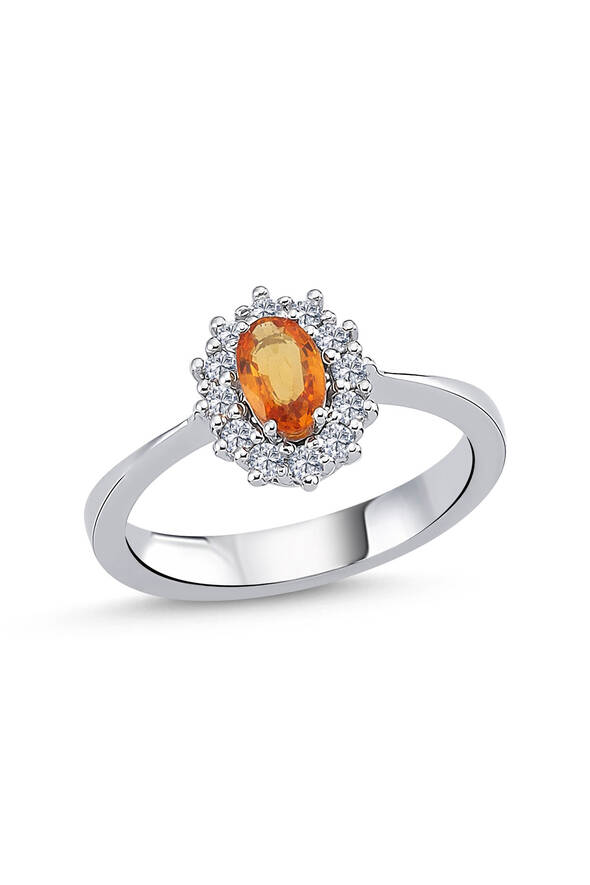 0.24 Karat Pırlanta Oranj Safir Yüzük - 1