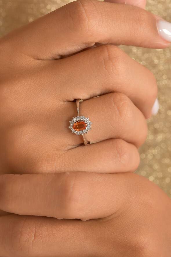 0.24 Karat Pırlanta Oranj Safir Yüzük - 2