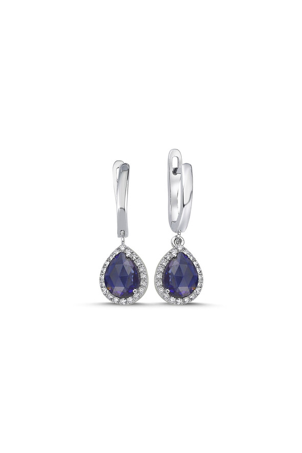 0.24 Karat Pırlanta Safir Küpe - 1