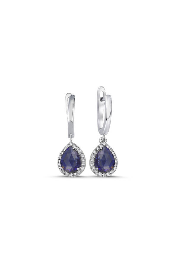 0.24 Karat Pırlanta Safir Küpe - 1