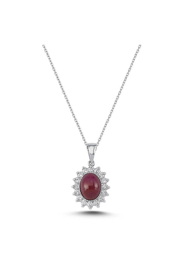 0.24 Karat Pırlanta Yakut Kolye - 1