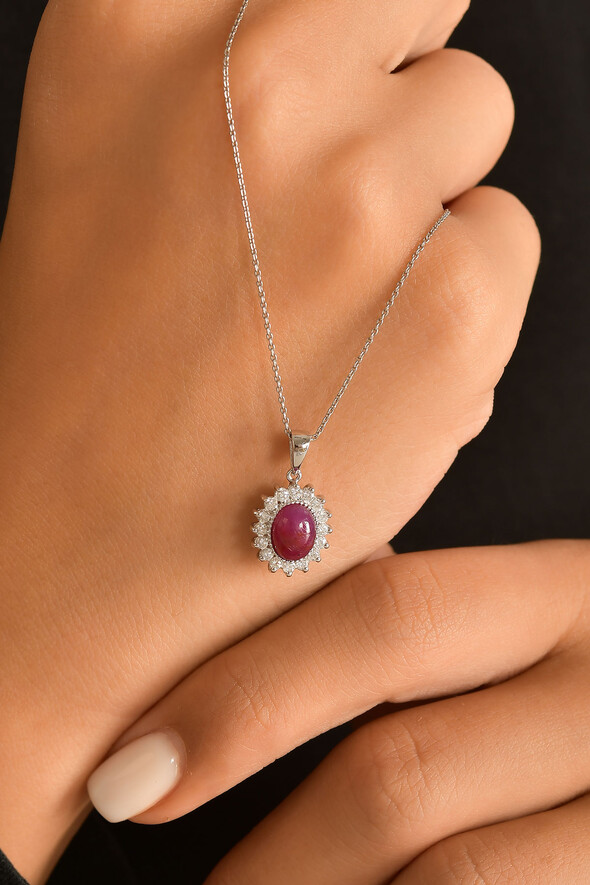 0.24 Karat Pırlanta Yakut Kolye - 2