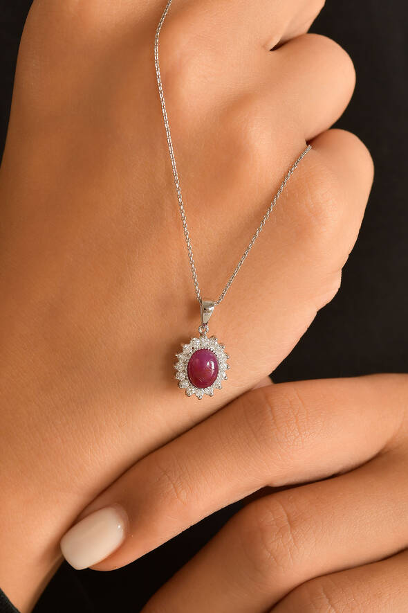 0.24 Karat Pırlanta Yakut Kolye - 2