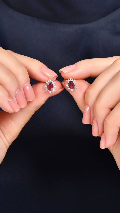 0.26 Karat Pırlanta Yakut Küpe - 2