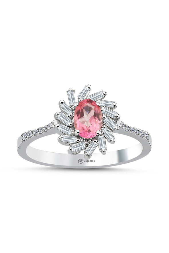 0.27 Karat Pırlanta Pembe Topaz Yüzük - 