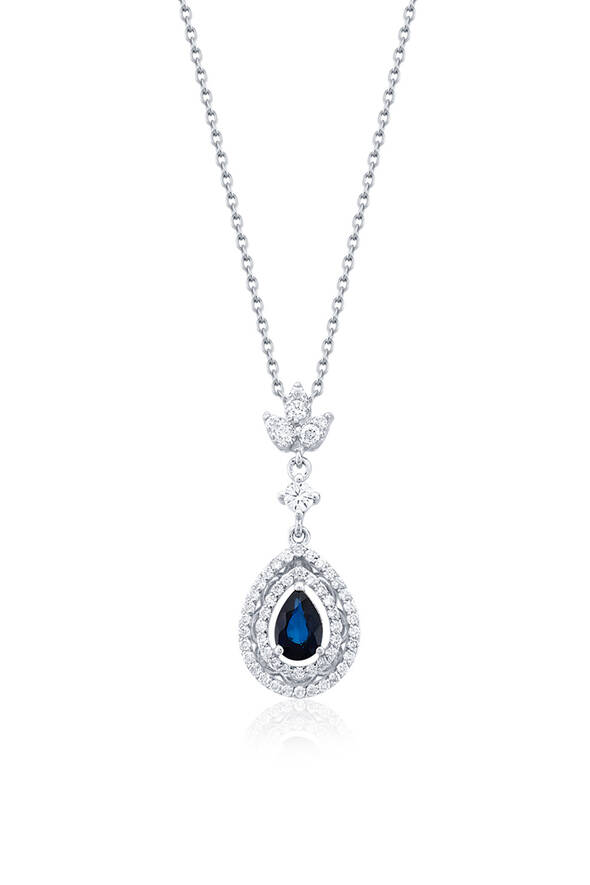 0.32 Karat Pırlanta Safir Kolye - 1
