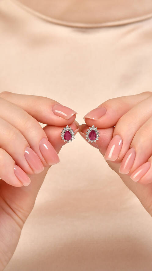 0.32 Karat Pırlanta Yakut Küpe - 2