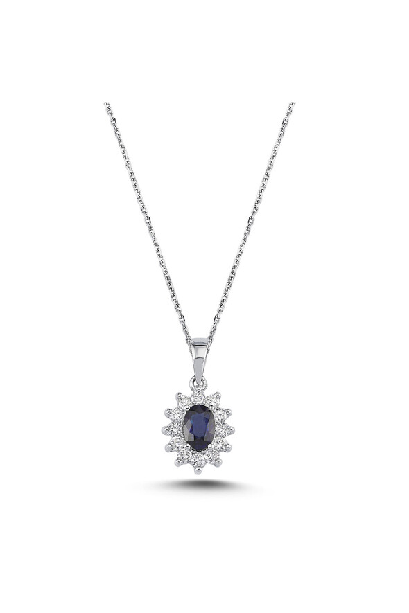 0.33 Karat Pırlanta Safir Kolye - 1