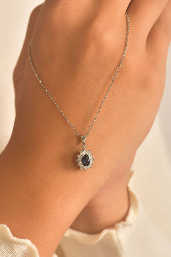 0.33 Karat Pırlanta Safir Kolye - 2
