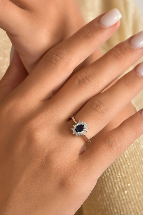 0.33 Karat Pırlanta Safir Yüzük - 2