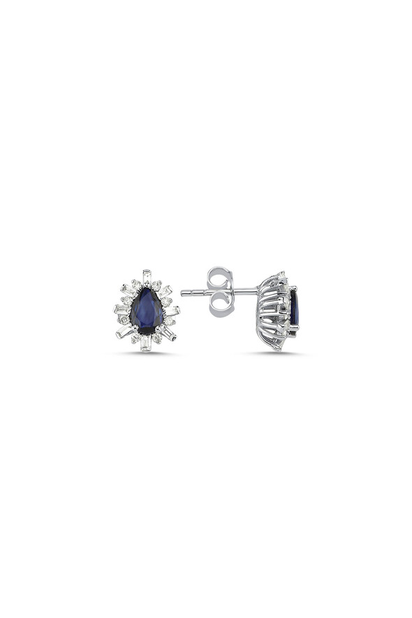 0.36 Karat Pırlanta Safir Küpe - 1