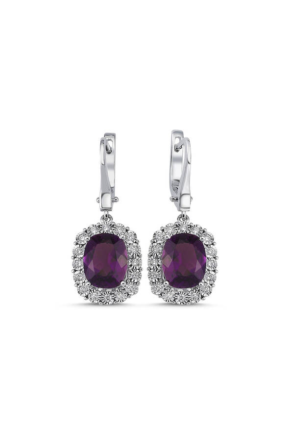 0.38 Karat Pırlanta Ametist Küpe - 1