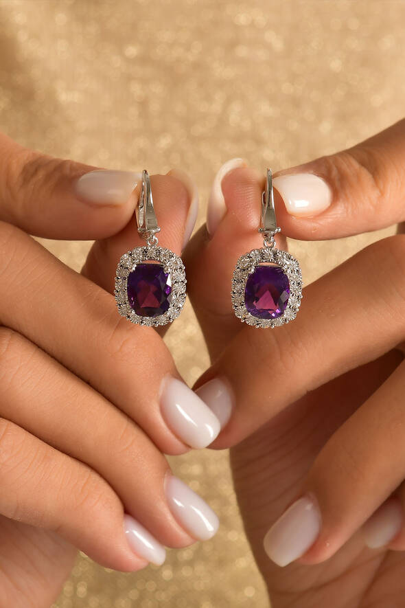 0.38 Karat Pırlanta Ametist Küpe - 2