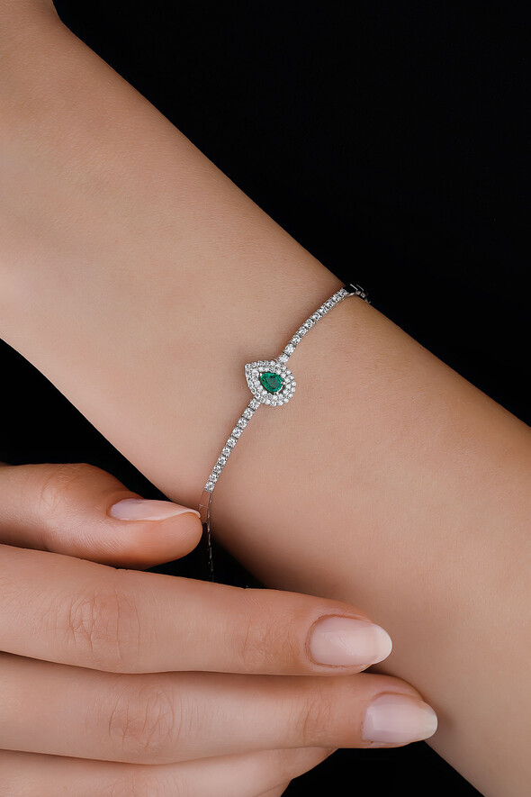 0.42 Karat Pırlanta Zümrüt Bileklik - (1)