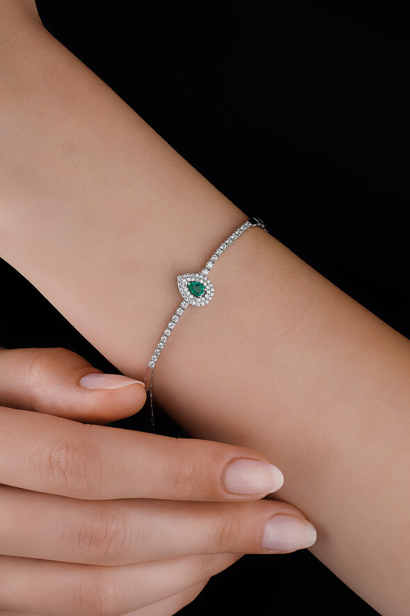 0.42 Karat Pırlantalı Zümrüt Bileklik - 3