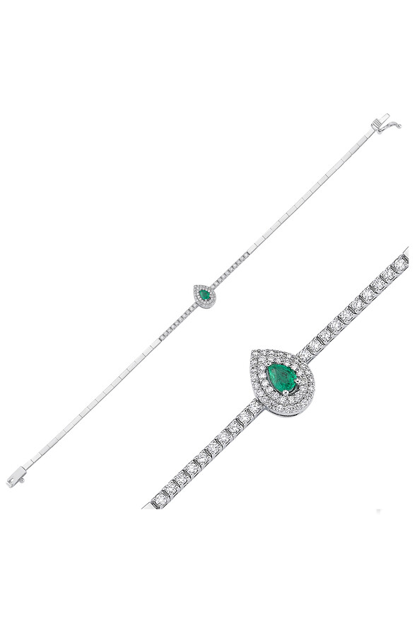 0.42 Karat Pırlantalı Zümrüt Bileklik - 2
