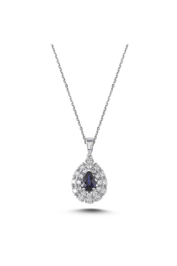 0.46 Karat Pırlanta Safir Kolye - 1