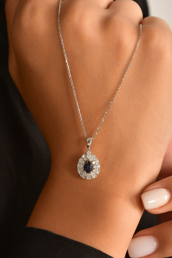 0.46 Karat Pırlanta Safir Kolye - (1)