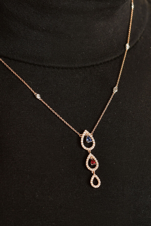 0.47 Karat Pırlanta Safir Kolye - (1)