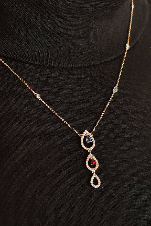 0.47 Karat Pırlanta Safir Kolye - 2