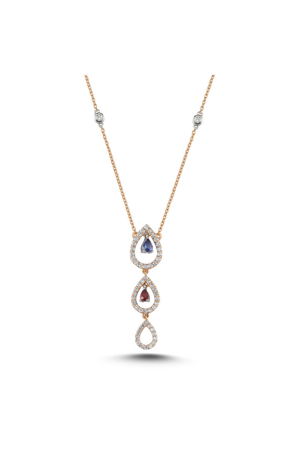 0.47 Karat Pırlanta Safir Kolye - 1