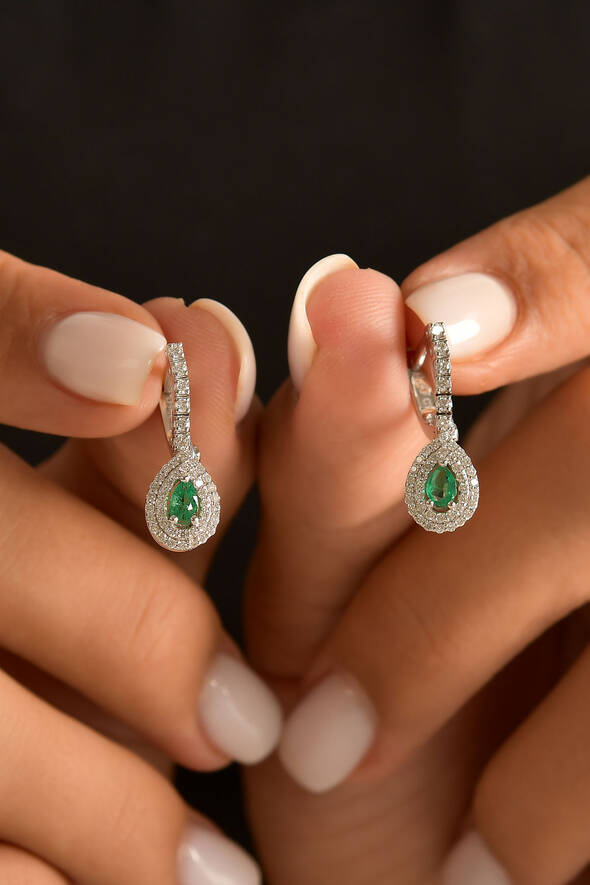 0.47 Karat Pırlanta Zümrüt Küpe - 2