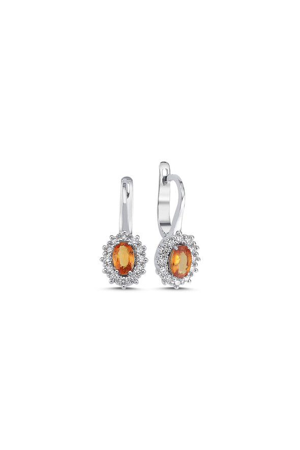 0.48 Karat Pırlanta Oranj Safir Küpe - 1