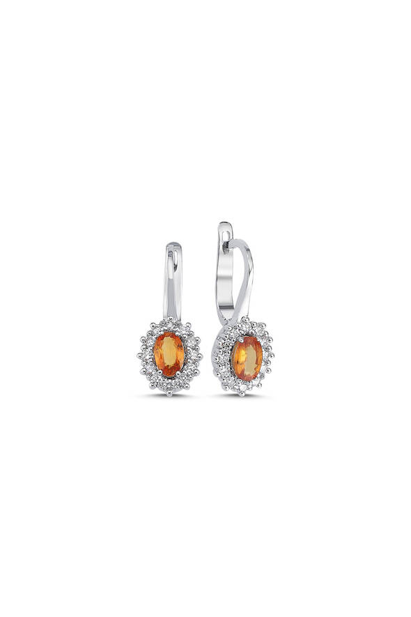 0.48 Karat Pırlanta Oranj Safir Küpe - 1