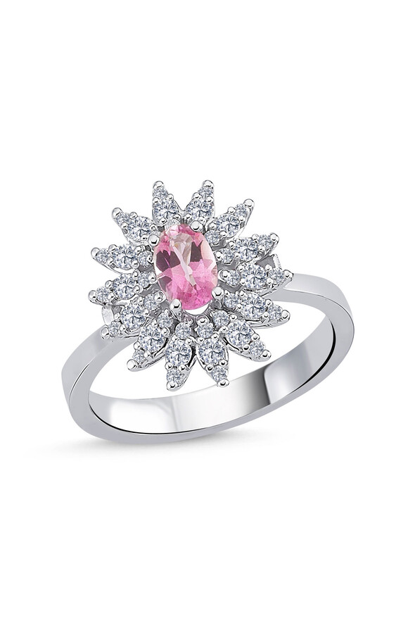 0.53 Karat Pırlanta Pembe Topaz Yüzük - 