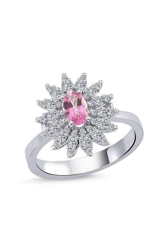 0.53 Karat Pırlanta Pembe Topaz Yüzük - 1