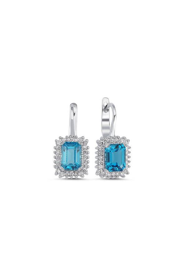 0.63 Karat Pırlanta Mavi Topaz Küpe - 1