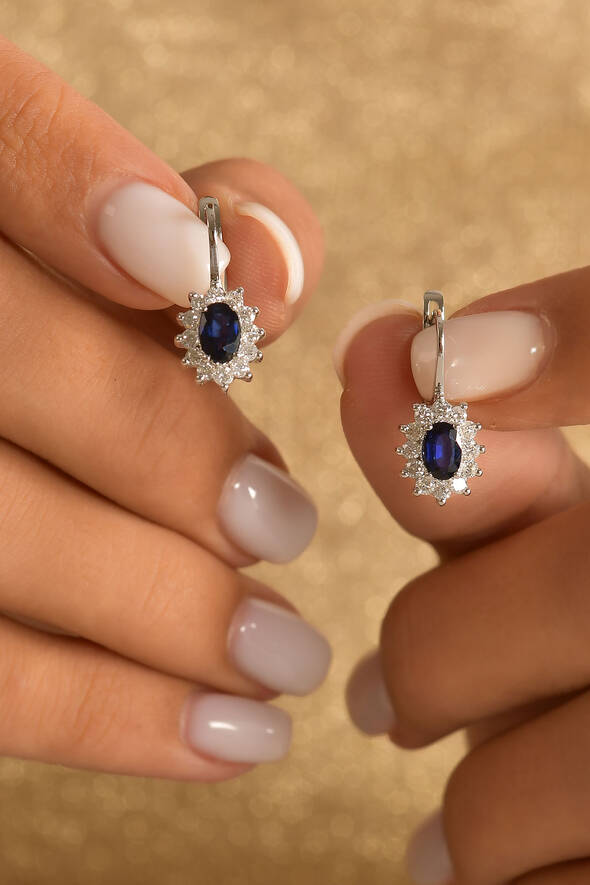 0.64 Karat Pırlanta Safir Küpe - 2