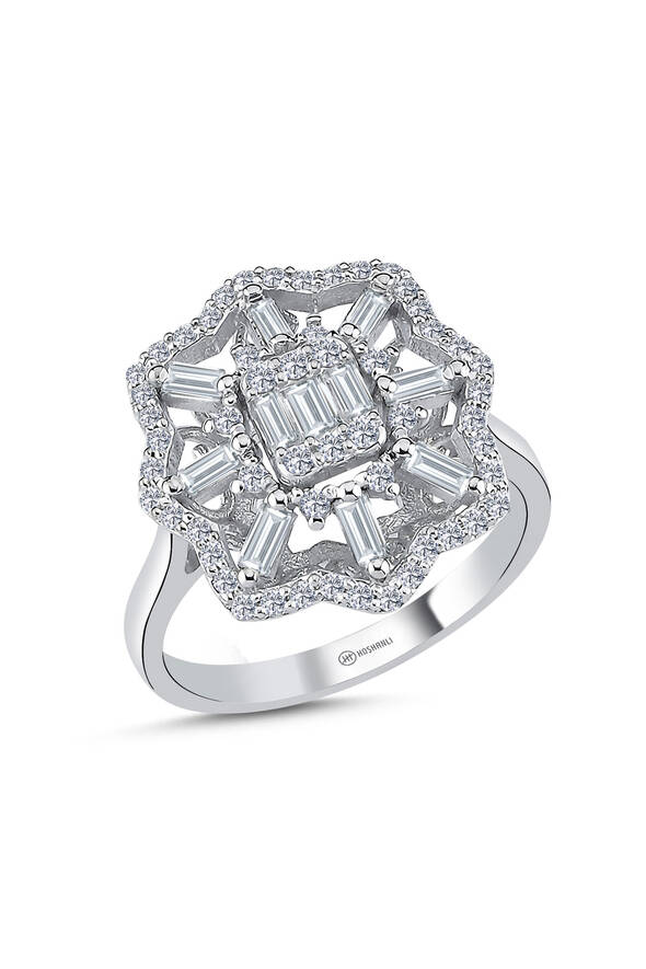 0.66 Karat Özel Tasarım Pırlanta Baget Yüzük - 1