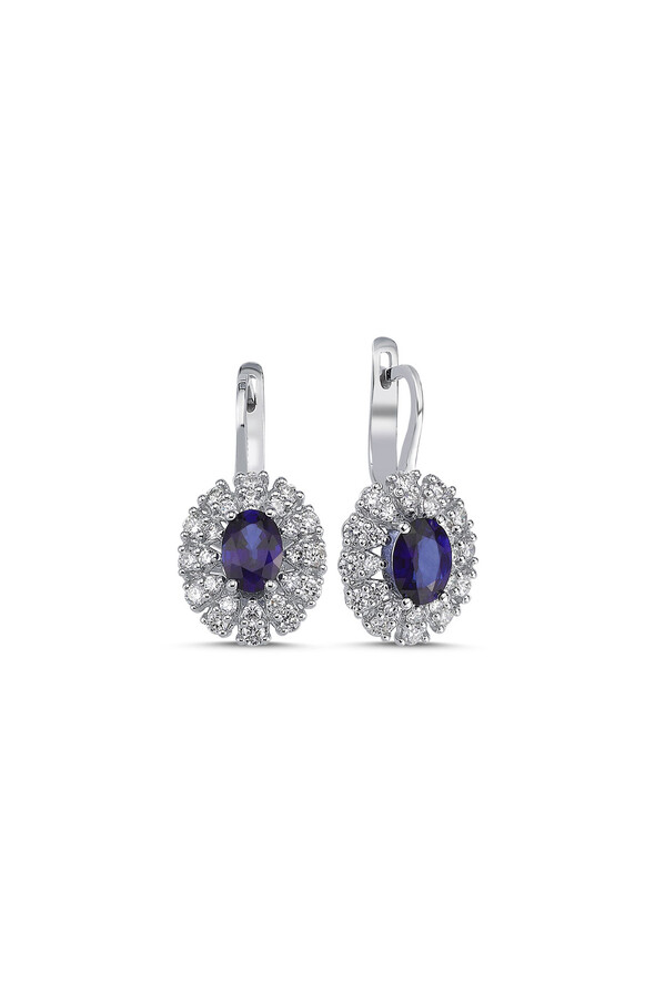 0.83 Karat Pırlanta Safir Küpe - 1
