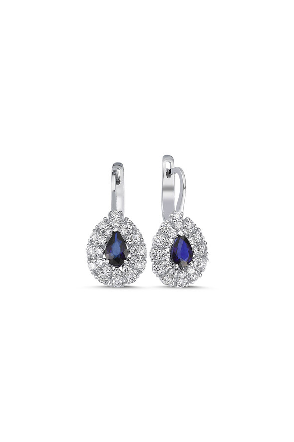 0.95 Karat Pırlanta Safir Küpe - 1